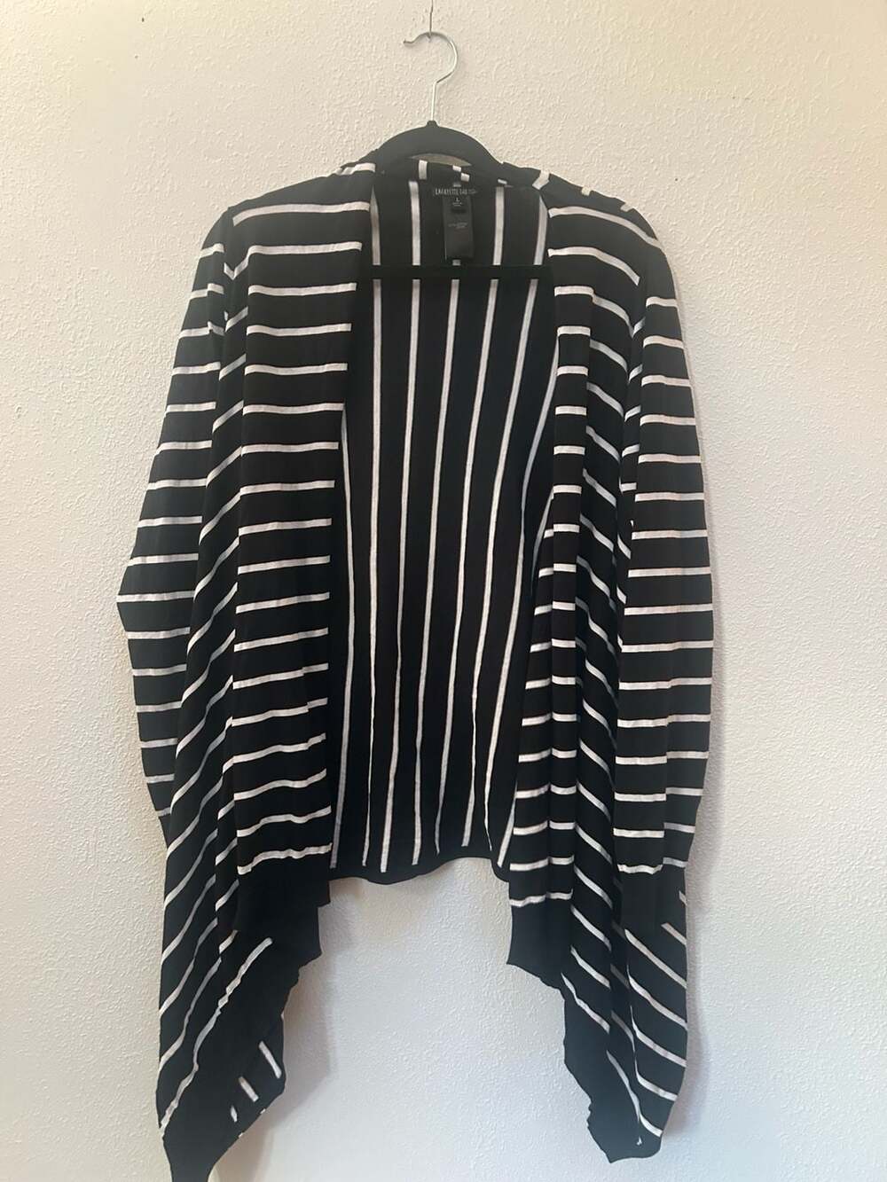 Lafayette 148 New York Black and White Striped Open Front Cardigan Sweater Size